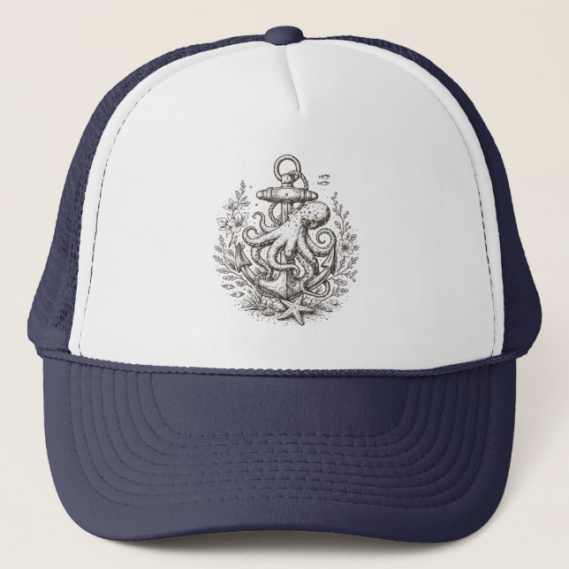 Boné Vintage Nautical Anchor with Octopus  (Frente)