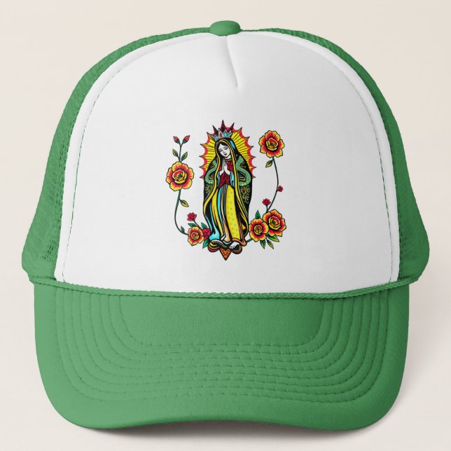 Boné Virgem Maria com Rosa Trucker Hat (Frente)