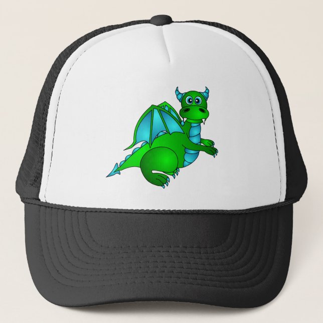 Boné Vôo crepuscular - dragão verde & azul bonito (Frente)