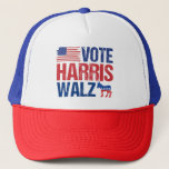 Boné Vote Harris Walz Democrata Donkey American Flag<br><div class="desc">Vote o chapéu de Harris Walz com a bandeira americana e o democrata burro em vermelho,  branco e azul. Kamala Harris e Tim Walz para presidente e vice-presidente como candidatos do partido democrático neste design legal e patriótico para as eleições de 2024.</div>