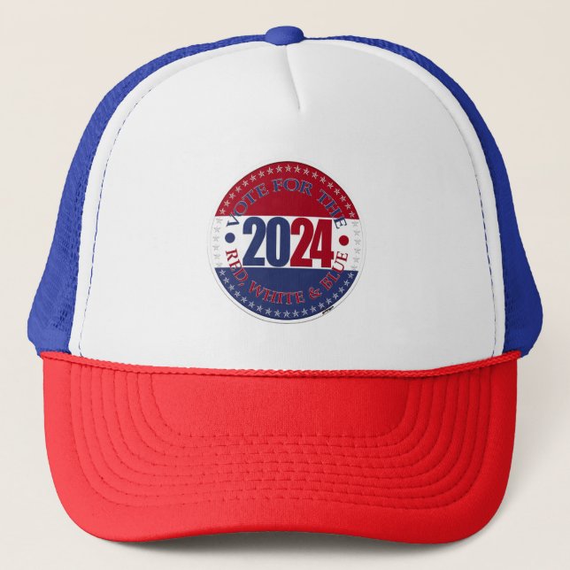 Boné Voto Vermelho e Azul 2024 para o Vermelho Branco e (Frente)