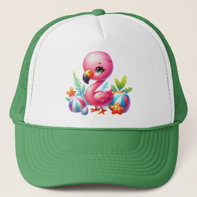 Boné Watercolor Flamingo Cartoon Clipart (Frente)
