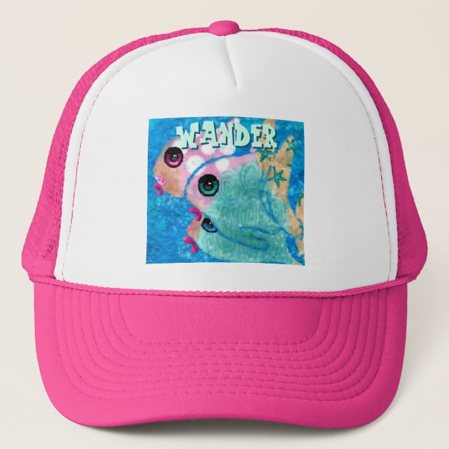 Boné Whimsical Abstract Fish Trio Blue Personalized (Frente)