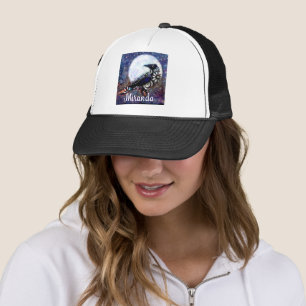 Boné Whimsical Raven Moon Floral Abstrato Personalizado