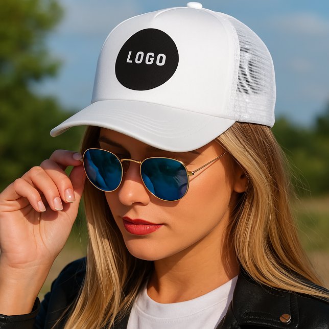 Boné White and Black Use Your Logo (Make your own personalized business logo hat )