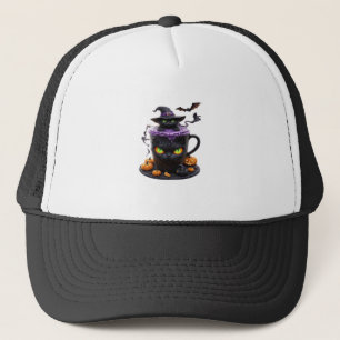 Boné Witch Cat Halloween Latte Café Criativo Assustado