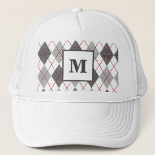 Boné Xadrez Argyle Vermelho Cinza Prata Golfe Monograma