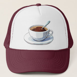 Boné Xícara de café branca em um pires cheio de café