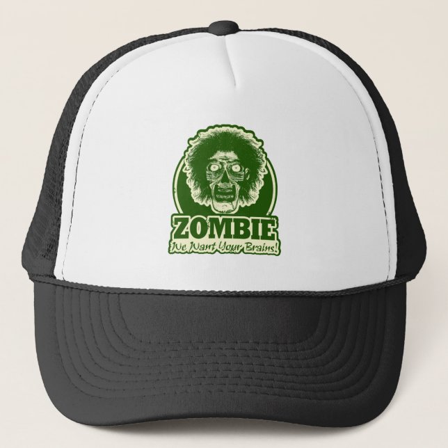 Boné ZOMBIE Queremos Seus Cérebros Ver.3 Verde e Branco (Frente)