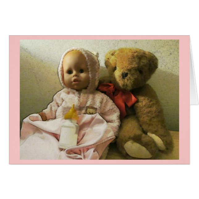 Boneca Clássica e Cartão de Urso Teddy (Frente Horizontal)