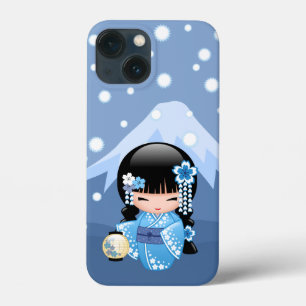 Boneca de inverno Kokeshi - Garota Geisha Blue Mou