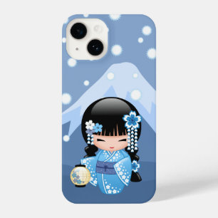 Boneca de inverno Kokeshi - Garota Geisha Blue Mou