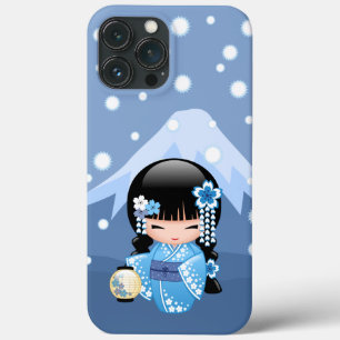 Boneca de inverno Kokeshi - Garota Geisha Blue Mou
