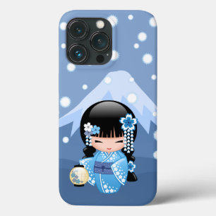 Boneca de inverno Kokeshi - Garota Geisha Blue Mou