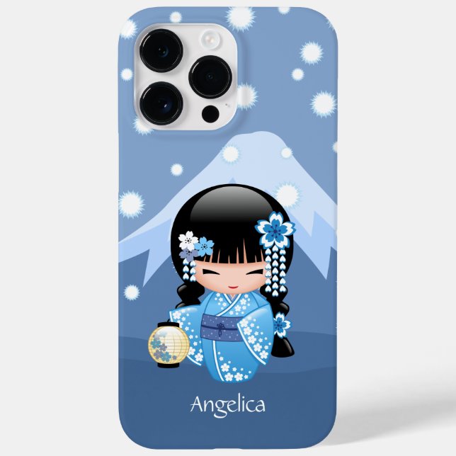 Boneca de inverno Kokeshi - Garota Geisha Blue Mou (Verso)