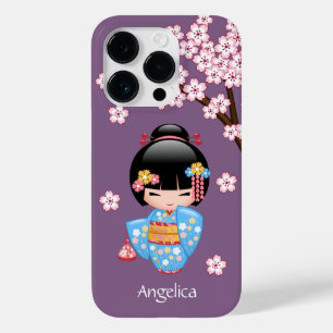 Boneca de Maiko Kokeshi - menina de gueixa azul do