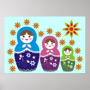 Boneca De Matryoshka Russa Em Posters De Girassóis