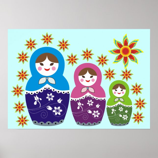 Boneca De Matryoshka Russa Em Posters De Girassóis (Frente)
