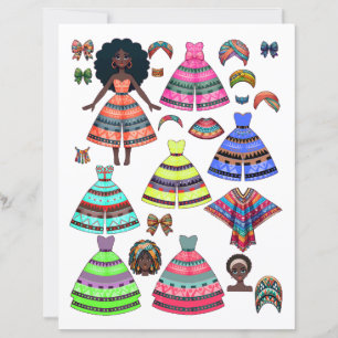 Boneca de papel de mulher negra africana com roupa