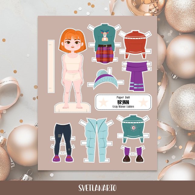 Boneca de Papel de Natal Menina Ruiva Roupas de In (Criador carregado)
