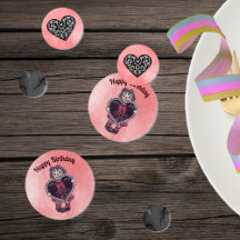Boneca de Trapo Gótica de Aniversário Coração Pret