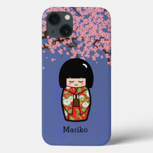 Boneca Japonesa Kokeshi em Red Kimono com Sakura