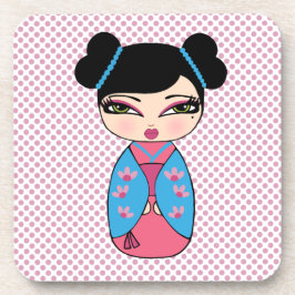 Boneca Kokeshi 2 porta-copos com verso de cortiça 