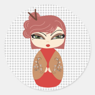 Boneca Kokeshi Glossy, Adesivo 3 polegadas (folha 
