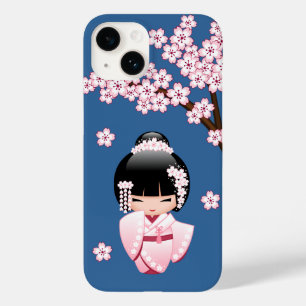 Boneca Kokeshi Kawaii Quimono Rosa no Azul