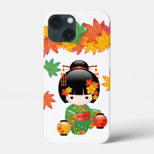 Boneca Kokeshi verde Kimono Geisha
