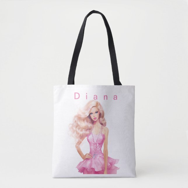 Boneca rosa para a bolsa de tote de aniversário de (Frente)