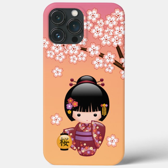 Boneca Sakura Kokeshi - Garota Geisha em Pêssego (Verso)