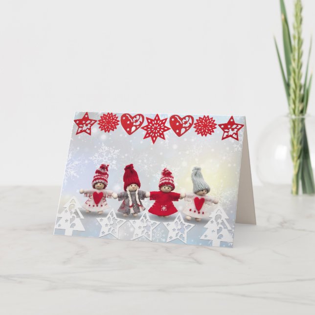 bonecas de natal cumprimentando cartões (Frente)