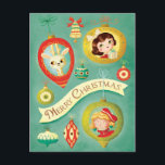 Bonecas do vintage do Natal e cartão da rena<br><div class="desc">Os cartão deste Natal são projetados no estilo do vintage. Duas bonecas do vintage (estatuetas dos mediados do século XIX) apresentadas em uma superfície de dois ornamento da bola do Natal. O terceiro ornamento é com a rena brilhante branca bonito. E olhe isso! Há mais ornamento ao redor. Design verdadeiro...</div>