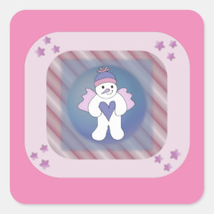 Boneco de Neve Anjo do Neve Adesivo Quadrado Rosa