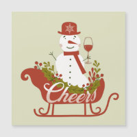 Boneco de Neve Brindando com Vinho e Trenó Ímã de