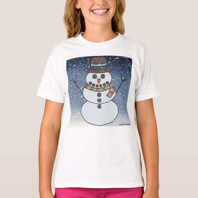Boneco de Neve c/ Fundo (branco) - Camiseta Básica (Frente)