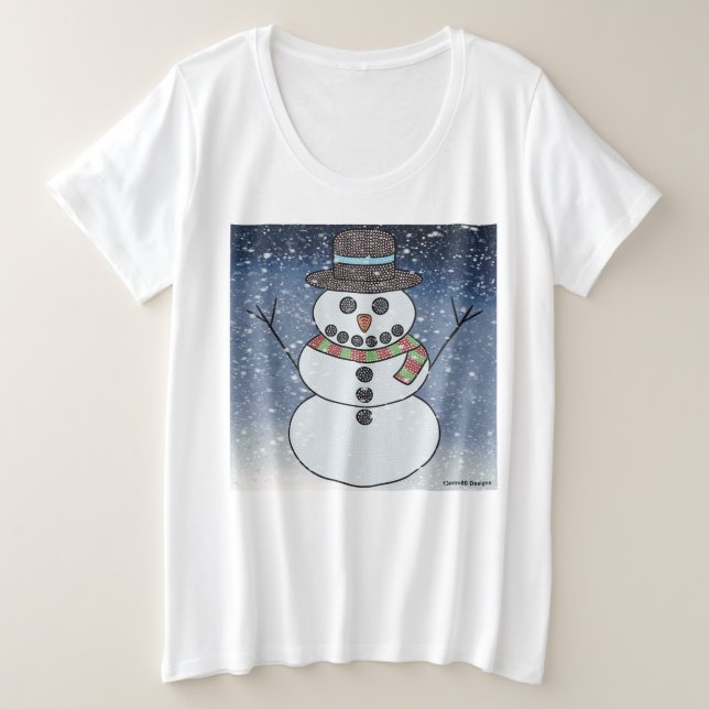 Boneco de Neve c/ Fundo (branco) - Camiseta Femini (Frente do Design)