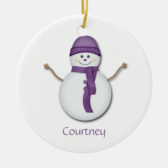 Boneco de Neve com Cachecol e Chapéu Roxo Enfeite  (Frente)