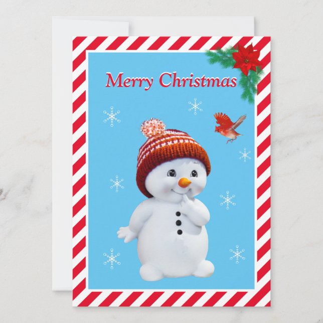 Boneco de Neve de Natal & Cartão de Natal de Pássa (Frente)