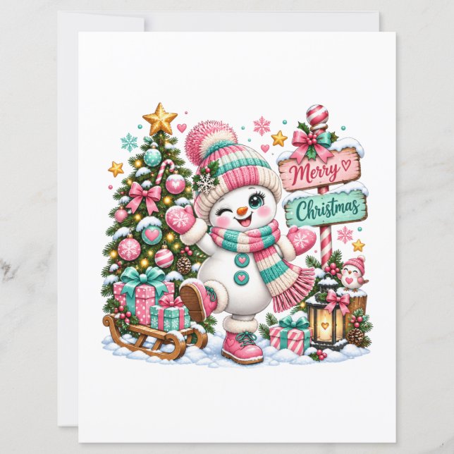Boneco de Neve de Natal Rosa Fofo (Frente)