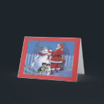 Boneco de neve do papai noel do cartão de Natal do<br><div class="desc">Recordar a família e os amigos durante a época natalícia é uma maneira maravilhosa de permanecer em contacto com as pessoas que você ama e se importa aproximadamente. Eu criei estes cartões de natal do cão com amor e o cuidado e eu somos certos que qualquer um que ama cães...</div>