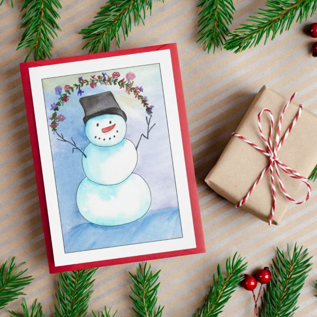 Boneco de Neve em Aquarela com Cartão de Guirlanda (Criador carregado)
