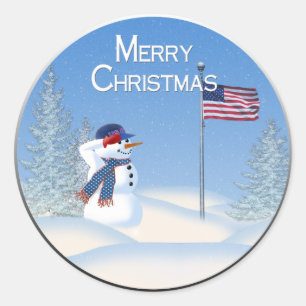 Boneco de neve patriótico do Natal - etiqueta