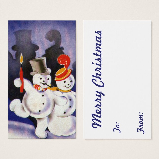 Bonecos de Neve Dançantes de Natal Antigo com Vela (Frente & Verso)