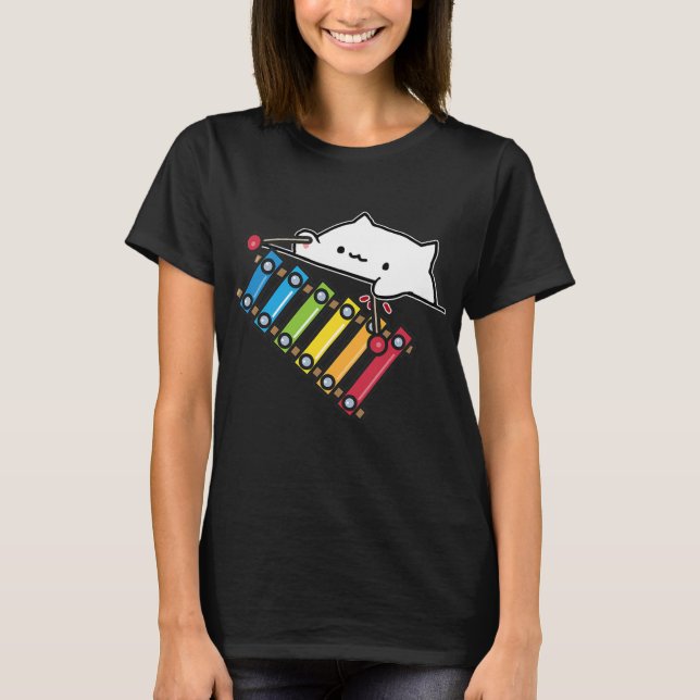 Bongo Cat Brincando com camiseta de marimba (Frente)