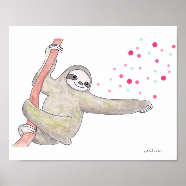 Bonita Arte Lã Poster Happy Sloth Animal Wall Art (Frente)