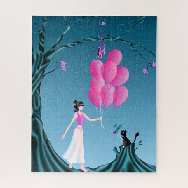 Bonita Ballerina e Cat Night Sky Quebra-cabeça (Vertical)