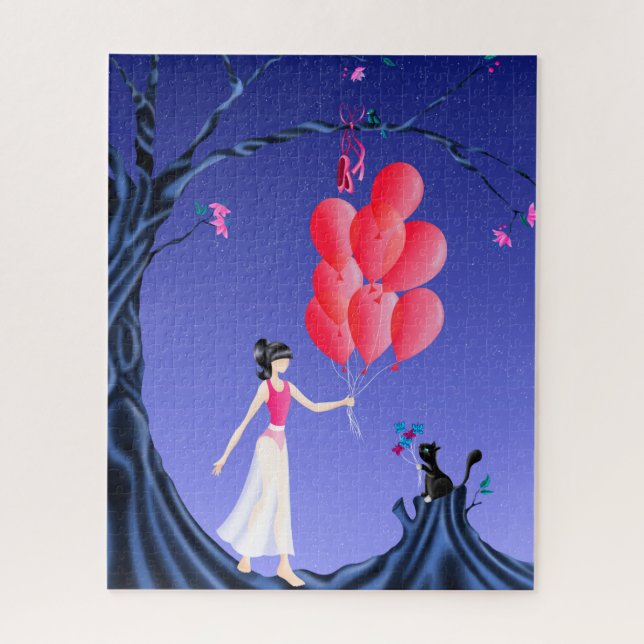 Bonita Ballerina e Cat Night Sky Quebra-cabeça (Vertical)