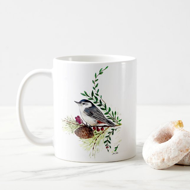 Bonita caneca de Arte de Pássaro (Beautiful Nuthatch Bird Art Coffee Mug from Jenn's Emporium. )